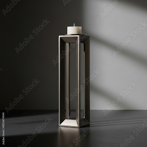 Modern minimalist rectangular glass water bottle with cap on dark surface
