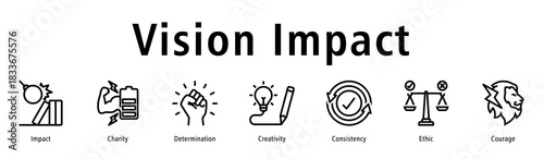 Vision impact icon vector concept showing impact, power, determination, innovation, consistency, and strong strategic direction.