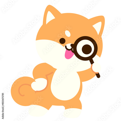 cute orange cartoon dog holding a magnifying glass, perfect for search concepts, detective themes, analysis visuals, educational content, playful branding, and friendly communication designs