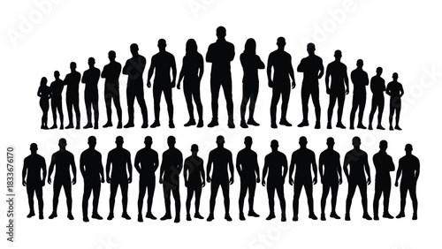 Diverse group of people silhouettes isolated on white background, Vector