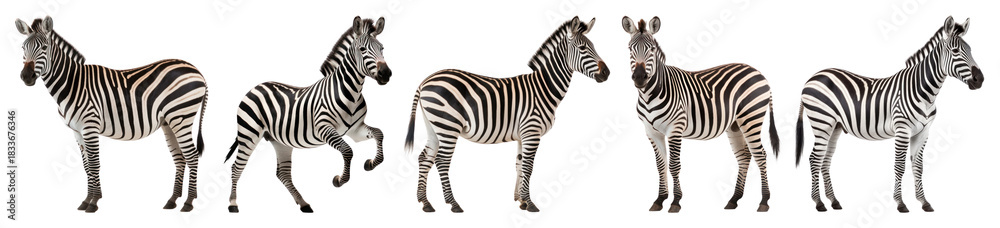 Obraz premium PNG Zebras aligned in profile view, element set on transparent background