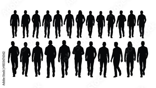 Walking male silhouettes isolated on white background, Vector