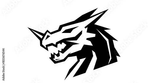Stylized Dragon Head Line Art Logo Design