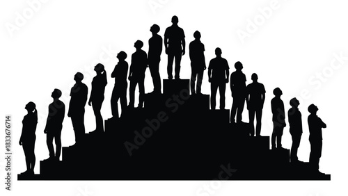 People silhouettes on steps looking up isolated on white background, Vector