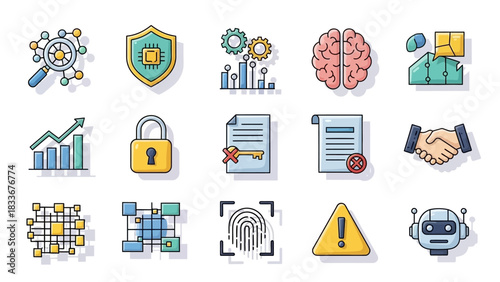 Collection of AI and Technology Icons for Data Security and Innovation.