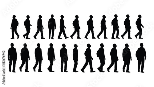 People silhouettes walking and standing isolated on white background, Vector