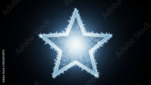 A luminous frosty star shape glows with a bright white center and icy crystalline edges against a dark background symbolizing winter and celebration