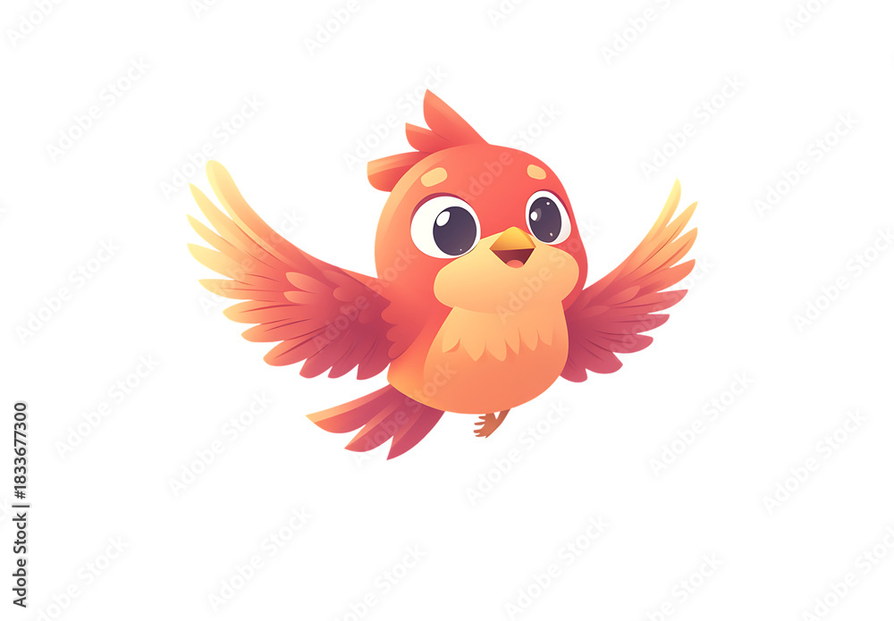 Obraz premium A cute cartoonish orange bird with wide eyes and outstretched wings depicted as an isolated object on a transparent background isolated on transparent background