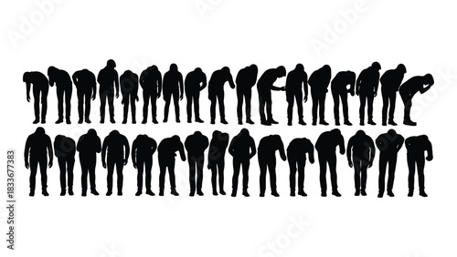 Bending down people silhouettes collection isolated on white background, Vector