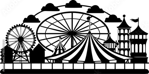 Amusement Park Skyline Silhouette Vector Illustration