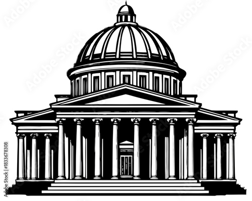Neoclassical Dome Building Silhouette Vector Icon