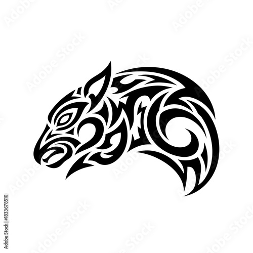 Tribal Tattoo Style Illustration of a Badger's Head in Profile View on White Background