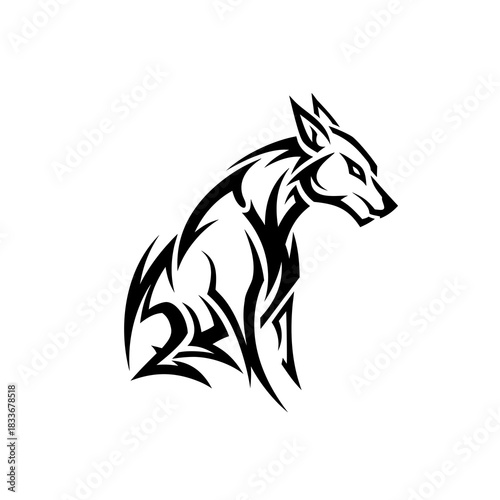 Tribal Wolf Tattoo Design Vector Art Fierce Animal Illustration with Bold Lines
