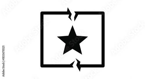 A fractured square frame surrounds a prominent five pointed star a striking silhouette