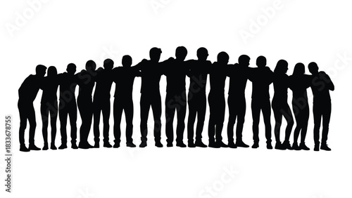 Unified group silhouette isolated on white background, Vector