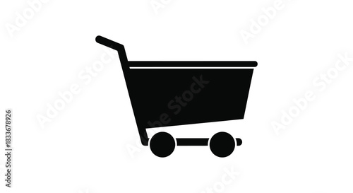 A stark depiction of a shopping cart against a white background a classic silhouette