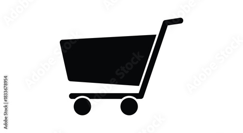 A simple black shopping cart icon is displayed against a clean white background silhouette