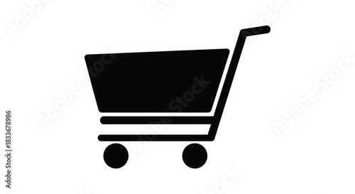 A simple black shopping cart icon isolated on a white background a striking silhouette