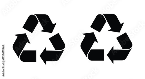 two black recycling symbols displayed against a plain white background a simple silhouette