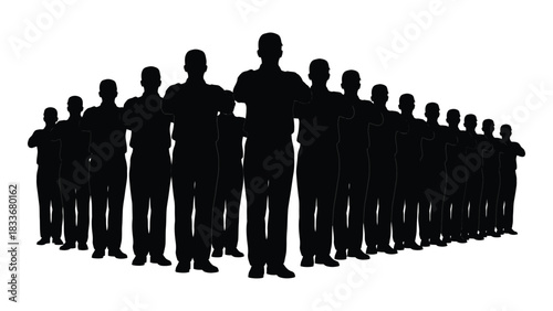 Group of people silhouette in formation isolated on white background, Vector