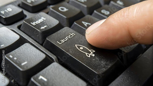 Automated Marketing Tools A finger pressing a keyboard key labeled 