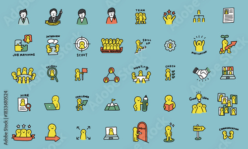 人材活用・HR・人事・キャリアなど手描きのイラストアイコンセット