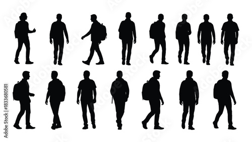 Collection of men silhouettes isolated on white background, Vector