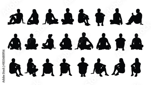 People sitting silhouette collection isolated on white background, Vector