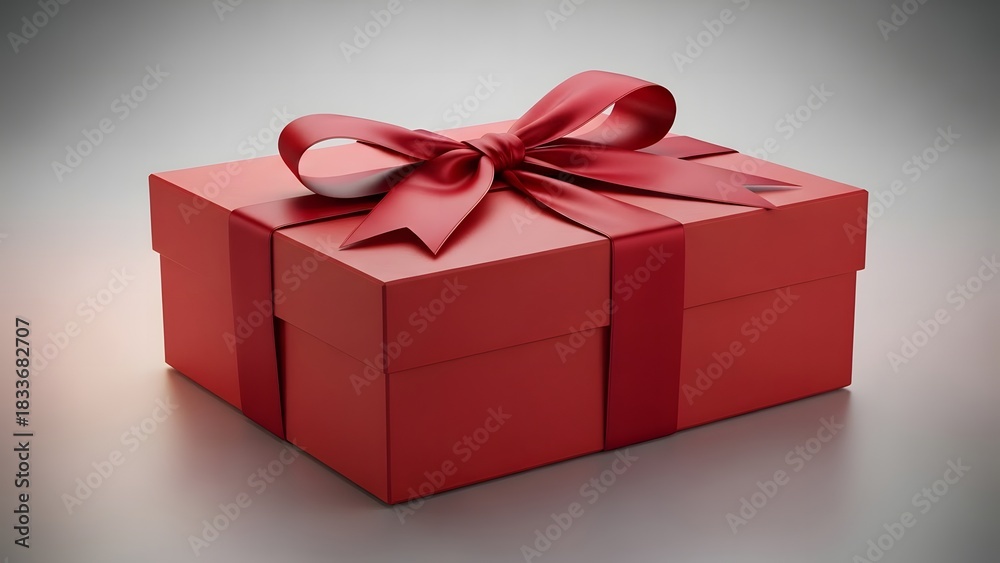 Obraz premium A vibrant red gift box with a matching ribbon and bow, presented on a subtle gradient background, ready for a special occasion.