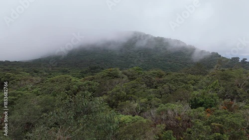 Aerial Drone Shot of Mountains and Rainforest Covered in Mist, Braulio Carrillo National Park, Costa Rica