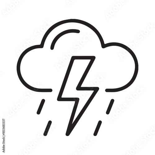 Stylized cloud with lightning bolt and rain drops