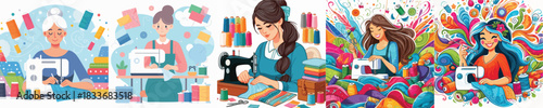 VECTOR MOTHER SEWING WHITE BACKGROUN FLAT DESIGN