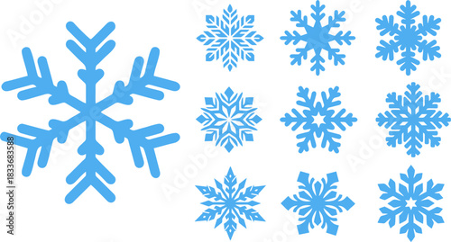 Blue snowflakes winter icon set decoration