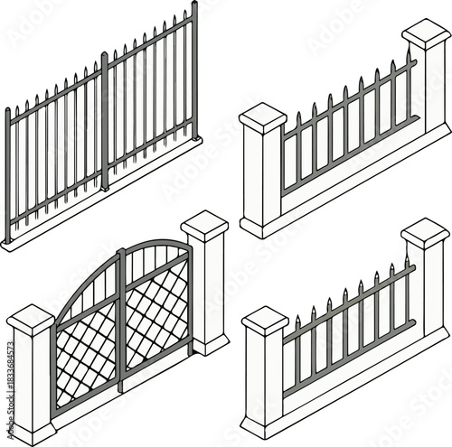 Black and white wrought iron fence and gate architecture design on home stairs