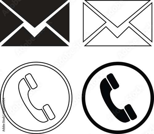 Contact icons set for phone and internet communication in glossy 3D vector style