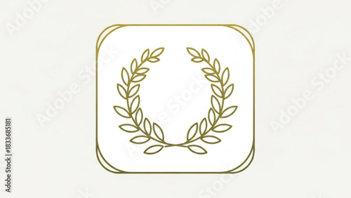 Elegant gold laurel wreath icon with a subtle rounded square border on a soft cream background symbolizing achievement victory and excellence