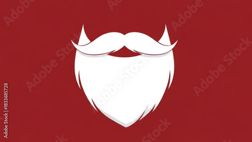 Stylized white santa claus beard and mustache graphic with a festive red background for holiday design and winter celebrations