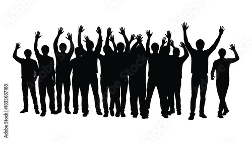 Group of cheering people silhouette isolated on white background, Vector