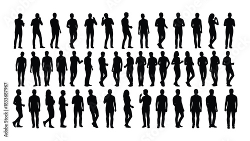 Diverse human silhouettes collection isolated on white background, Vector