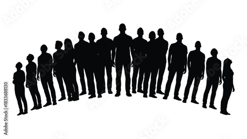 Diverse group of people silhouettes looking up isolated on white background, Vector