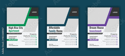 Minimal Real Estate Promotion Flyer template and Residential Real Estate Agency Flyer design 3 color vector