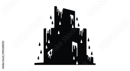 A striking black silhouette of a castle with dripping elements evoking a mysterious atmosphere silhouette