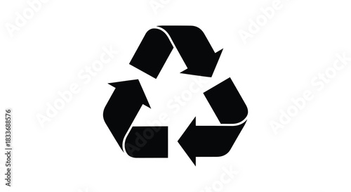 A striking depiction of the universal recycling symbol in a bold black silhouette