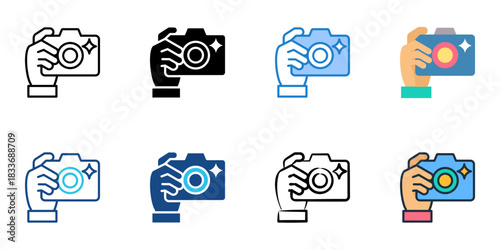 Photography icon set multiple style vector collection. Editable Stroke 
