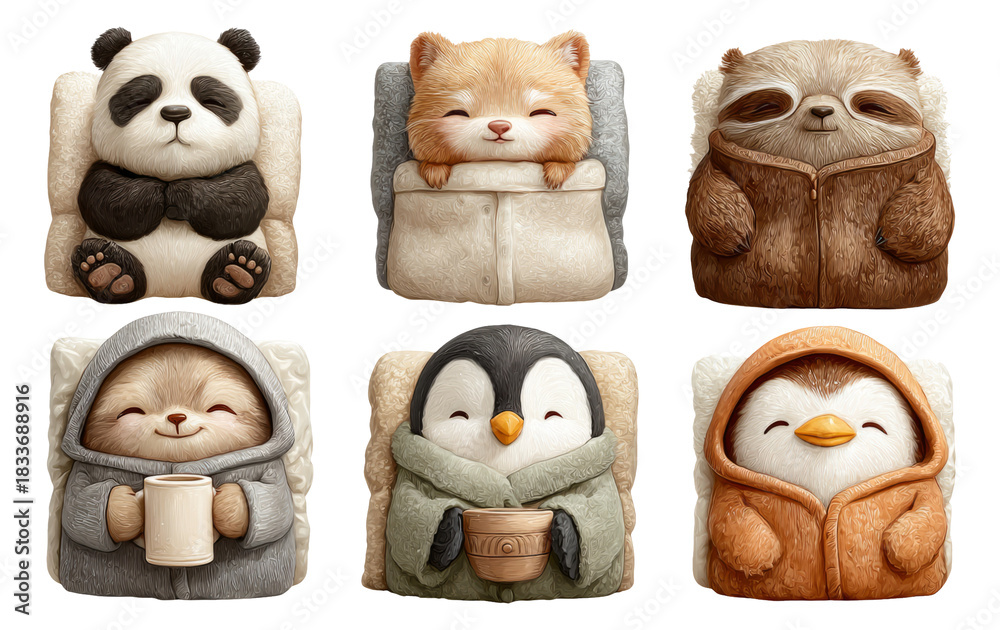 Fototapeta premium Adorable Cute Animal Collection with Cozy Expressions on Transparent Background