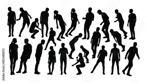 Diverse human silhouettes collection isolated on white background, Vector