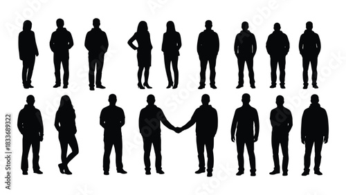 Diverse group of people silhouettes isolated on white background, Vector