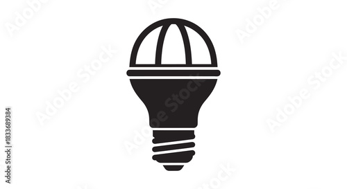 A simple black and white icon depicting a modern led lightbulb design silhouette