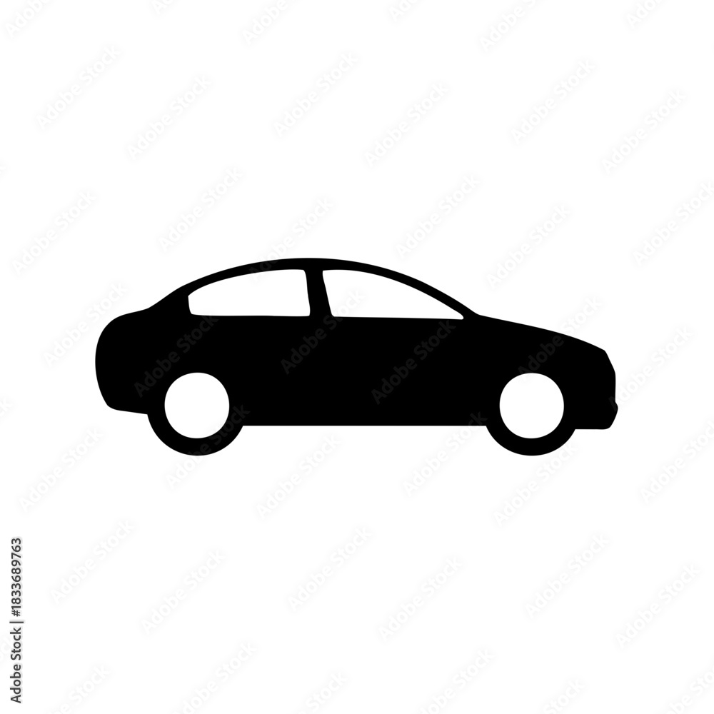 Fototapeta premium Black sedan car silhouette icon simple vector illustration Vector, illustration