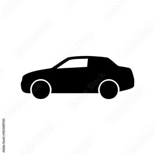 Simple black car silhouette icon on a clean white background Vector, illustration